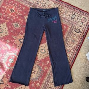 Women's American Eagle navy blue wide flare leg sweatpants with Teal & Pink Logo